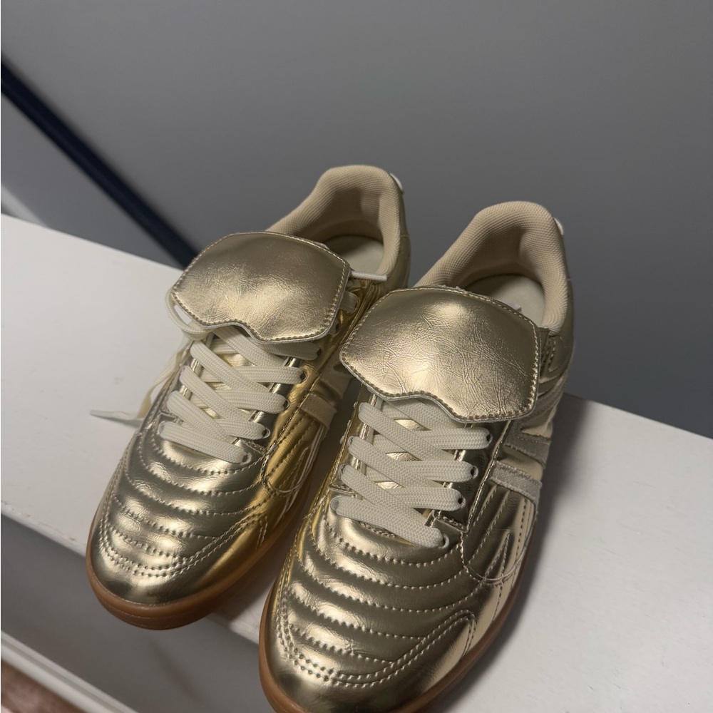 Gold Sneakers with Cream Accents